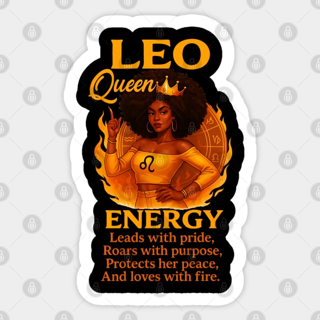Leo Queen Energy – Black Woman Zodiac Shirt Sticker by UrbanLifeApparel
